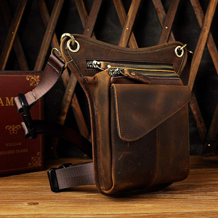 Le'aokuu Herren Echtes Leder Rucksäcke Beinbeutel Beintasche Hüfttasche Hip Bum Weist Pack Outdoor M