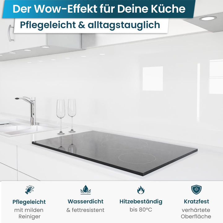 danario Küchenrückwand selbstklebend - Glasoptik - Spritzschutz Küche - versteifte PET Folie - 0,8 m