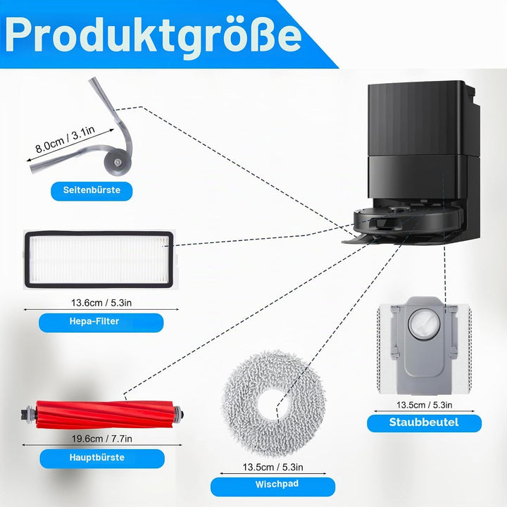 Ersatzteile ZubehörSet für Roborock QV 35A / QV 35S / QR 798 / QR 598 Saugroboter, 2 Hauptbürsten, 4