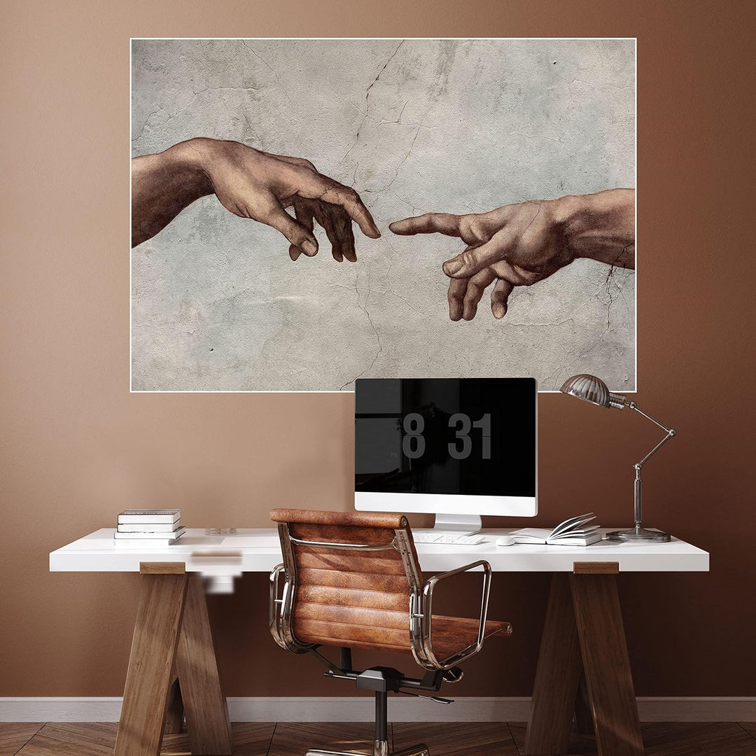 wandmotiv24 Poster als Wanddeko, Grösse 100x70cm, Davinci Hände, die Erschaffung Adams, Gemälde, Kun