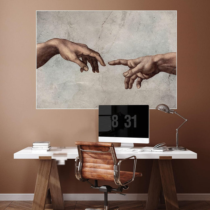 wandmotiv24 Poster als Wanddeko, Grösse 100x70cm, Davinci Hände, die Erschaffung Adams, Gemälde, Kun