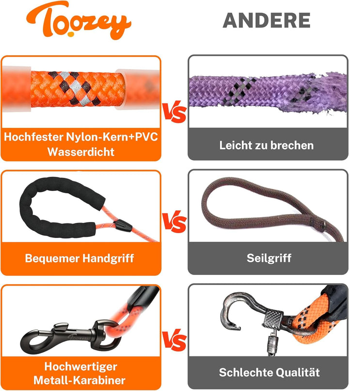 Toozey Schleppleine für Hunde, Wasserdicht Schleppleine 5M 10M 15M 20M Geeignet für Kleine, Mittlere