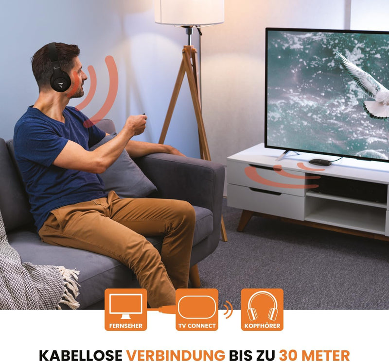 TECHMADE Kabelloser TV-Kopfhörer mit Adapter im Lieferumfang enthalten (TV CONNECT)