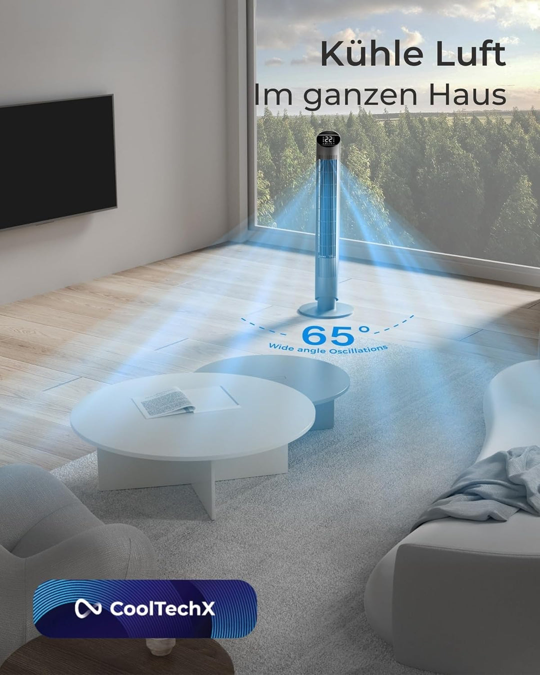 CoolHome Ventilator & Luftreiniger - Turmventilator mit Fernbedienung & ionisatorfunktion - Dimmbare