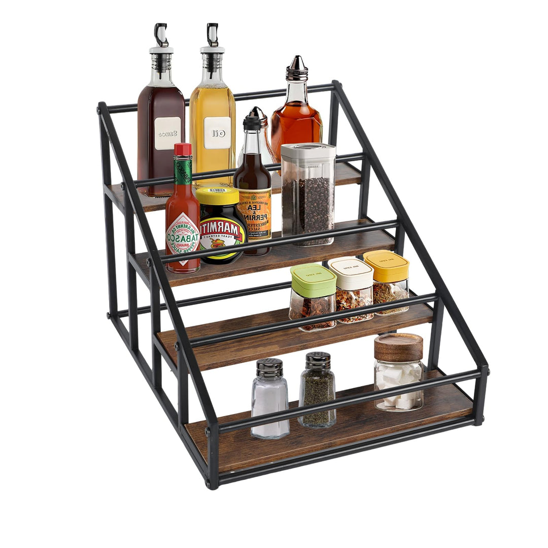 Weinständer mit Tablett, 4-Tier Regal für Spirituosenflaschen mit Zäune,Schnapsflasche Display Regal