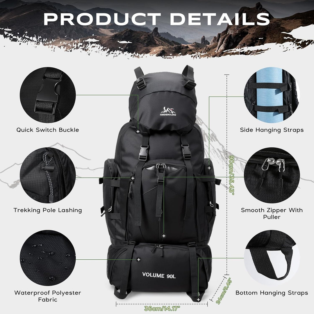 Wanderrucksack Herren Damen 90L Trekkingrucksack Reiserucksack Grosser Wasserdicht Wandern Rucksack
