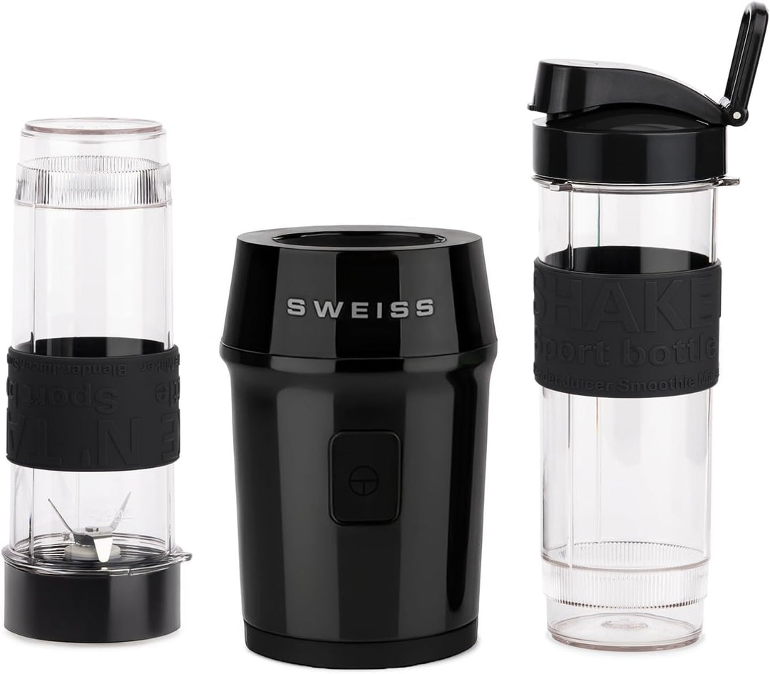 SWEISS Mini-Blender, tragbarer Mixer, Smoothie MOOV9, 2 Trinkflaschen à 570 ml mit Reiseverschluss,