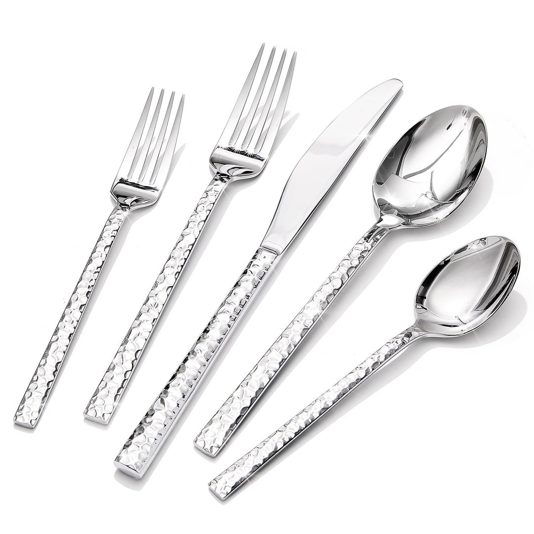 HIKAA Besteck Set 8 Personen aus Gehämmert, 40-Teilig Essbesteck 18/10, Edelstahl Besteckset für Zuh