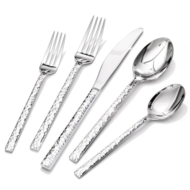 HIKAA Besteck Set 4 Personen aus Gehämmert, 20-Teilig Essbesteck 18/10, Edelstahl Besteckset für Zuh