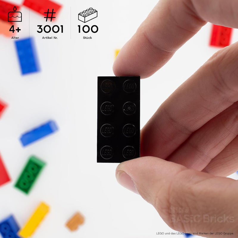 Lego Steine Classic, Schwarz, 2x4 Bausteine, 100 Stück - Einzelteile Starterset oder Erweiterung für