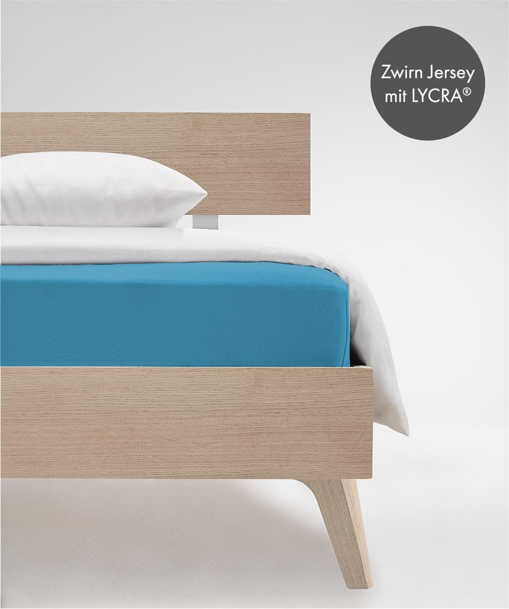Fleuresse L-001117-6072-0600 Comfort Bettlaken, 96% Baumwolle, 4% Elasthan, meerblau, 38.0 x 27.2 x