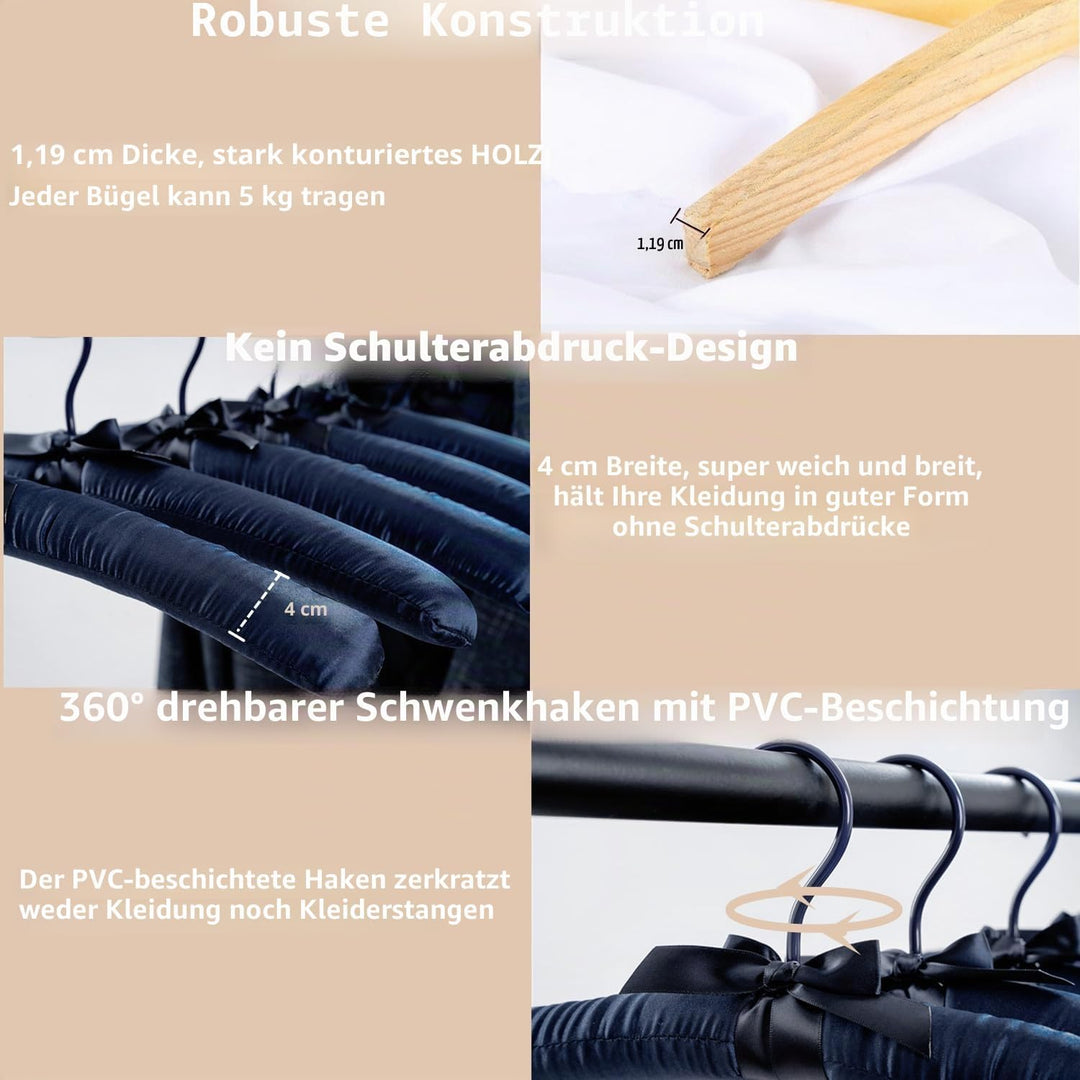 43 cm Extra Large Anti Slip Navy Blau Satin Gepolsterter Kleiderbügel No Bumps für Mäntel, Pullover,