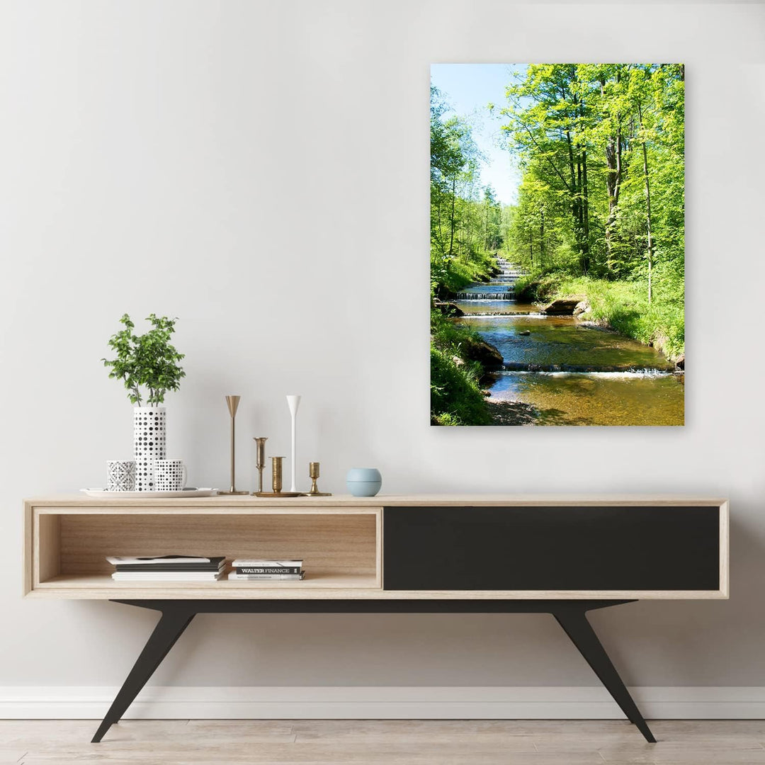 Feeby Vlies Leinwandbild XXL Landschaft Strom Sonniger Tag Kaskade 80x120 cm Wandbild Kunst Bilder S