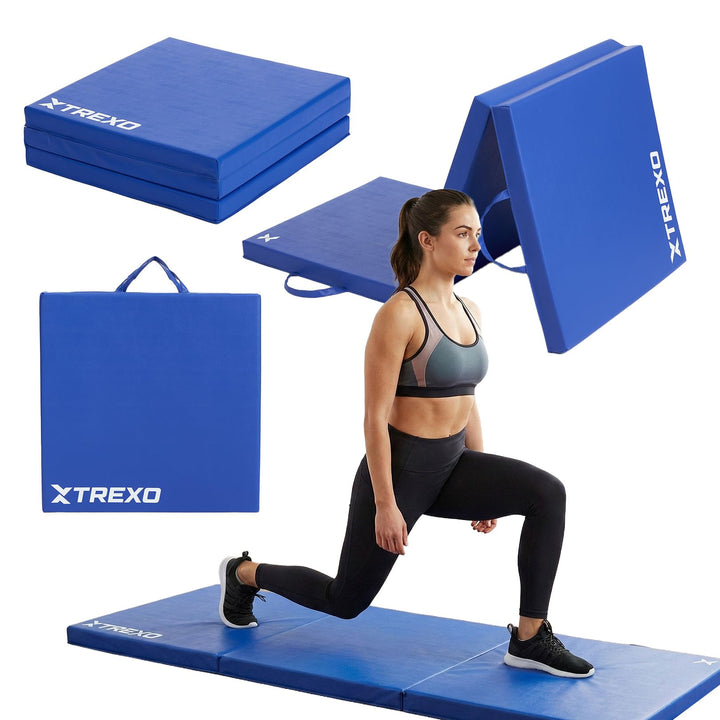 TREXO Faltbare Gymnastikmatratze - 3-teilig, abriebfester Öko-Lederbezug, flexibler PE-Schaum, Trage