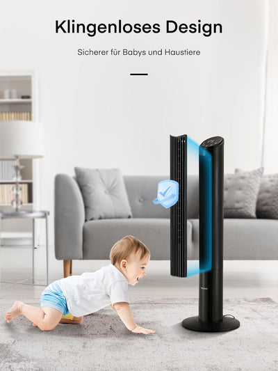 FOHERE Turmventilator Sehr Leise mit Fernbedienung für Zuhause, 102cm Oszillierender Leiser Gleichst