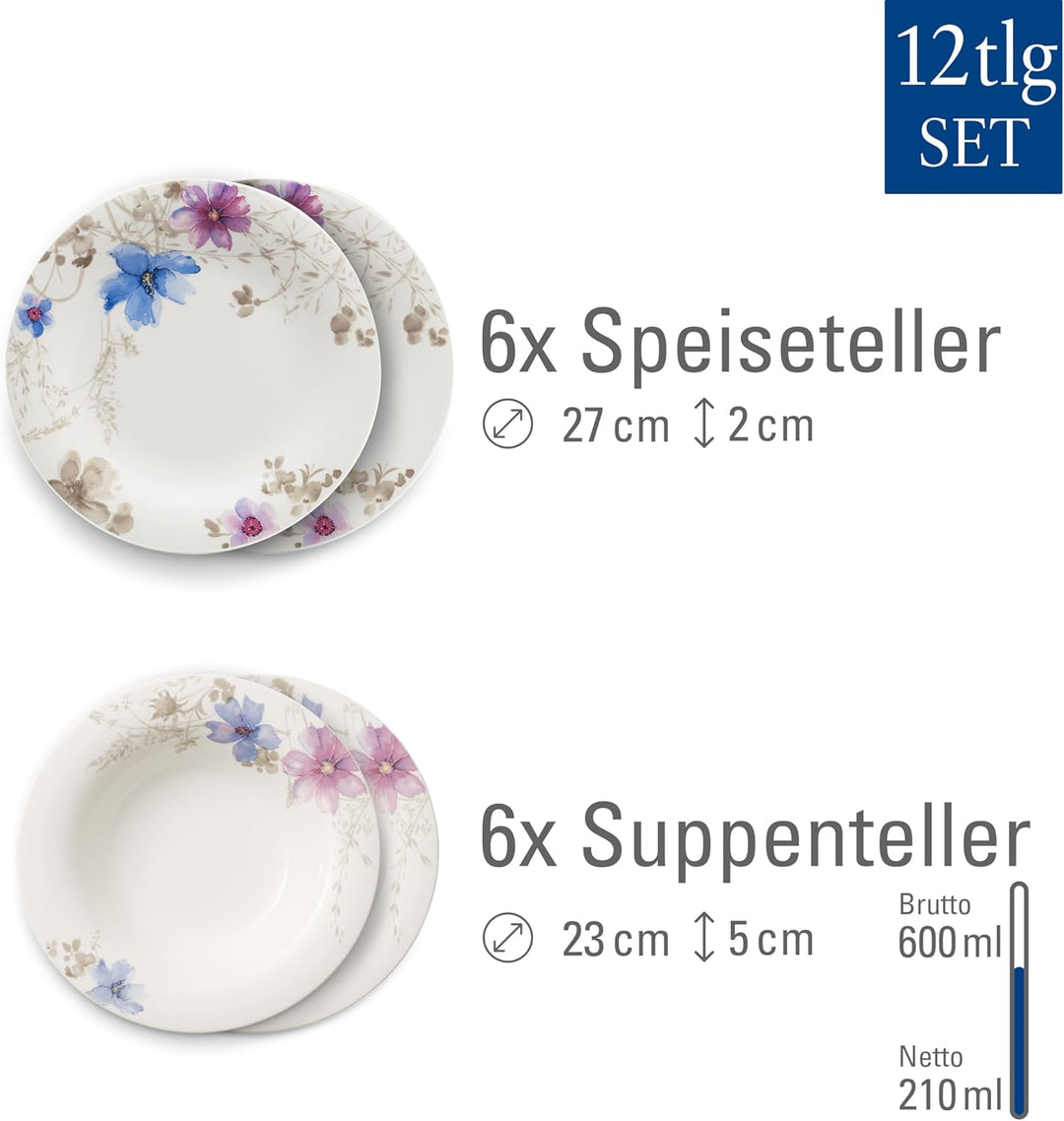 Villeroy und Boch - Mariefleur Gris Basic Tafel-Set, 12 tlg., Premium Porzellan, spülmaschinen-, mik