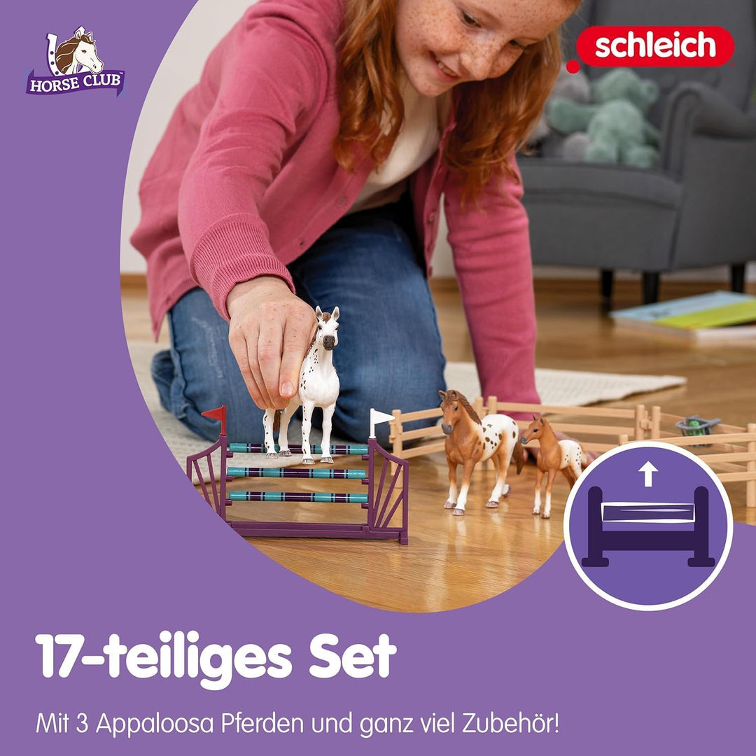 schleich 42433 HORSE CLUB Lisas Turnier-Training, 17 Teile Spielset mit 3x schleich Pferde Figuren u