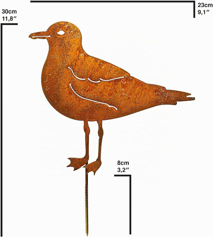 Möwe Gartenstecker - Edelrost Gartendeko Metall - Vogel Figuren Garten Zaunstecker - Deko Garten - D