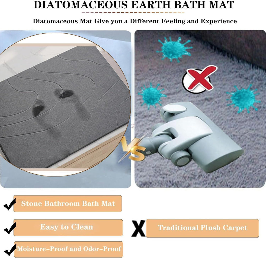 Stein-Badematte – Natürliche Kieselgur, Super Saugfähige Duschmatte, Schnell Trocknende, rutschfeste