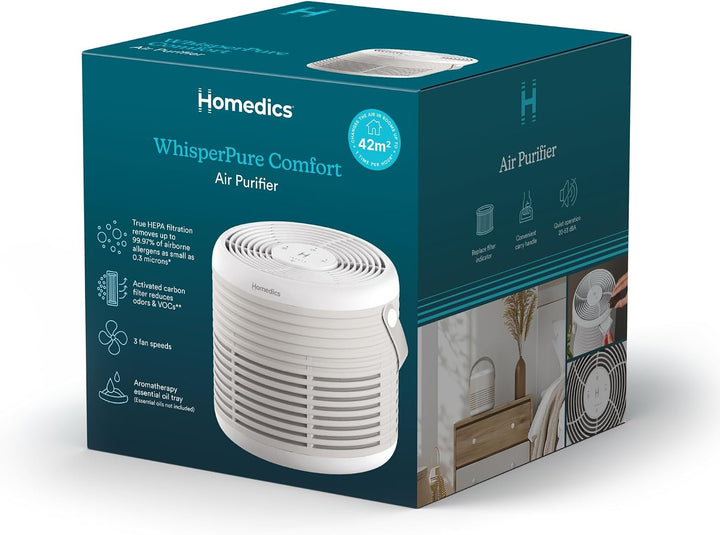 Homedics WhisperPure Comfort Luftreiniger mit True HEPA für Zuhause und Büro - Leises, Tragbares D