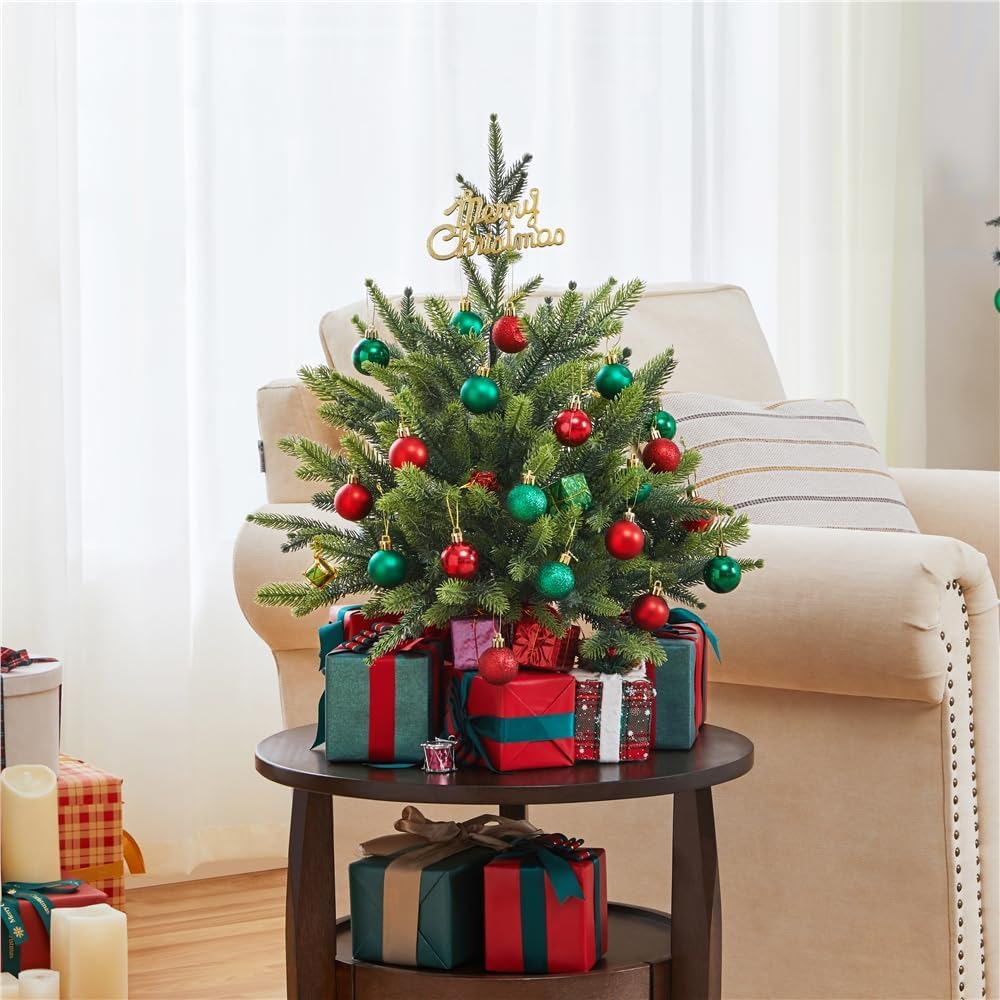 Yaheetech 61cm Mini künstlicher Weihnachtsbaum mit 62 Spitzen &amp; Zementbasis, Mini Tischplatte Tannen