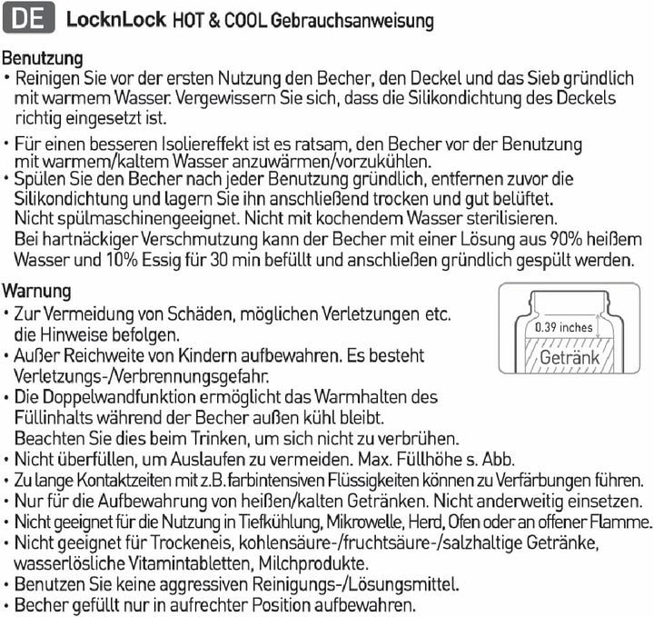 LocknLock Metro Becher Premium 18/8 Edelstahl doppelwandig isoliert mit Griff, perfekt für Tisch mit