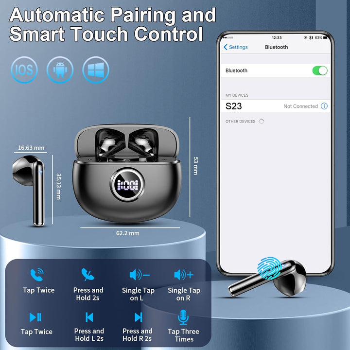 Bluetooth Kopfhörer, Kopfhörer Kabellos Bluetooth 5.4 mit 4 HD Mic Stereo HiFi, In Ear Kopfhörer 40H