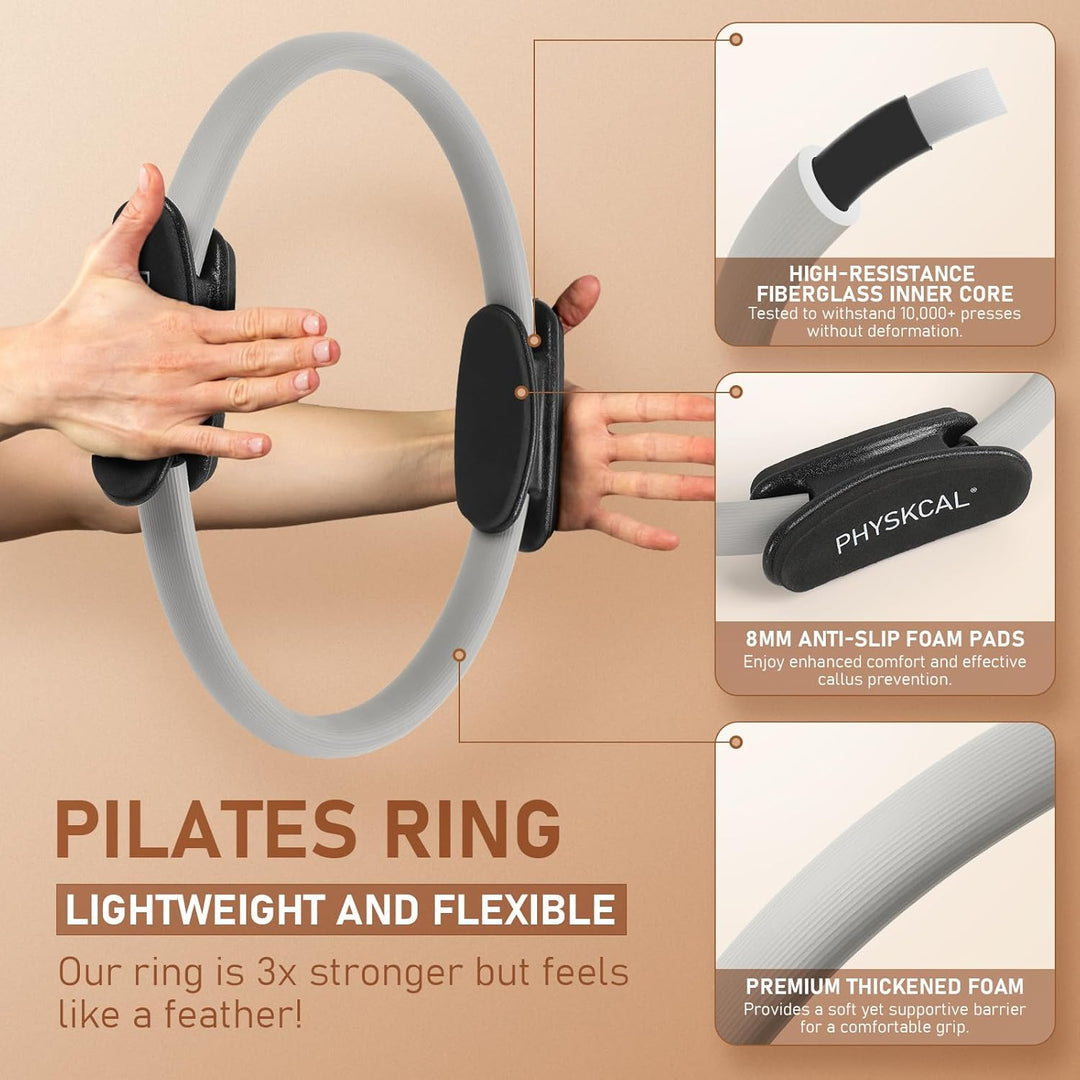 Pilates Set | 15in/ 38cm Pilates Ringe mit 1x Klein Pilates Ball, 3X Widerstandsbänder und 2X Stretc
