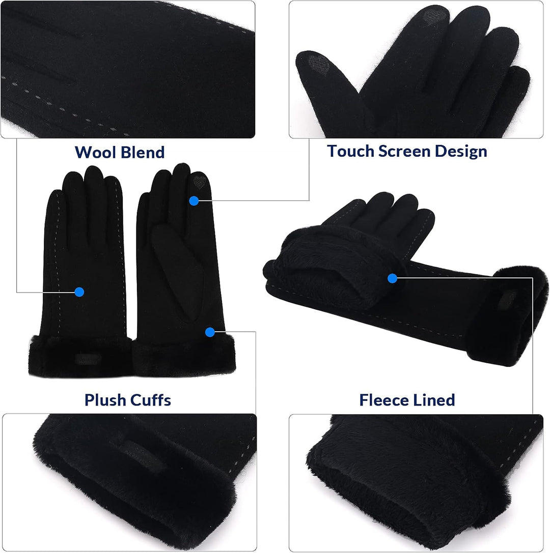 ZASFOU Damen Winter Touchscreen Handschuhe mit Thermo Fleecefutter, Warme und Dick Wolle Schwarz L,
