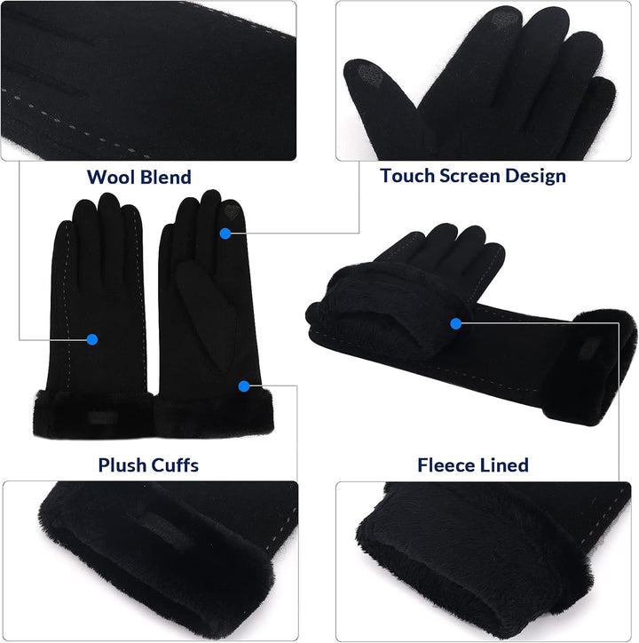 ZASFOU Damen Winter Touchscreen Handschuhe mit Thermo Fleecefutter, Warme und Dick Wolle Schwarz L,