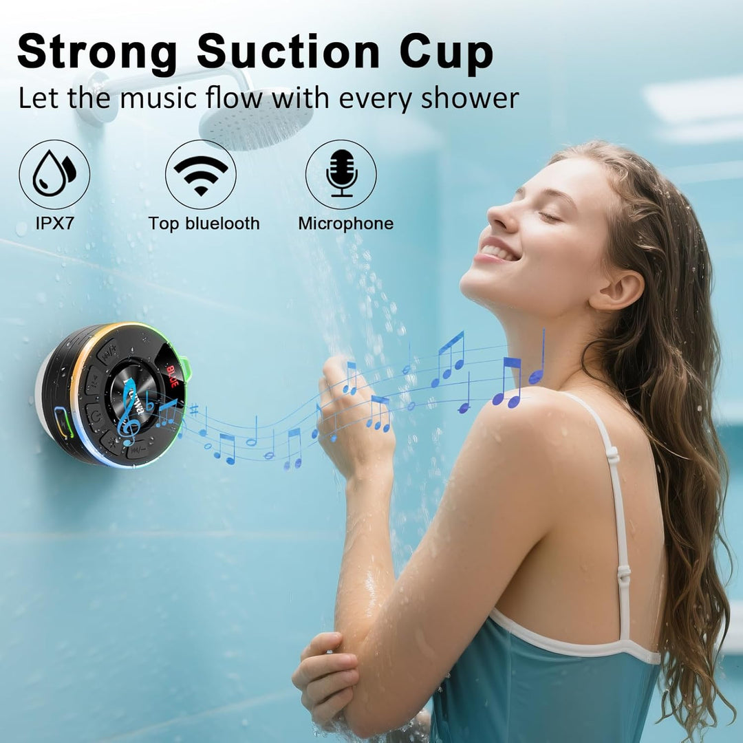 Wasserdichter Bluetooth Duschlautsprecher, 10H Bluetooth-Lautsprecher mit Saugnapf, Tragbare bluetoo