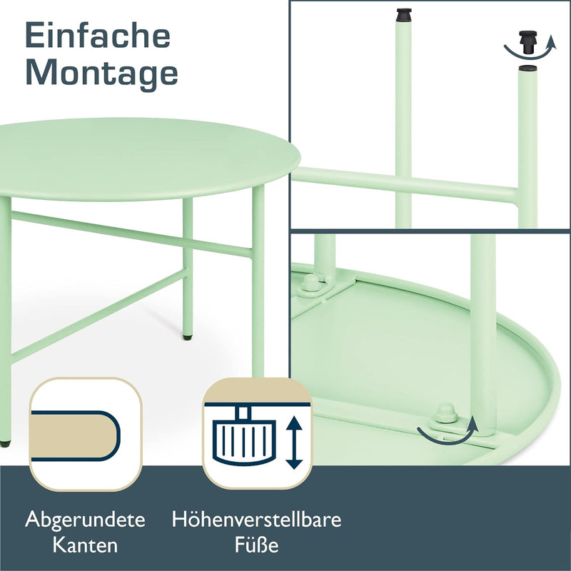 bomoe Runder Beistelltisch Metall Mint Ø 53 cm Tischplatte Kratzfest – Stabiler Wohnzimmer Couchtisc
