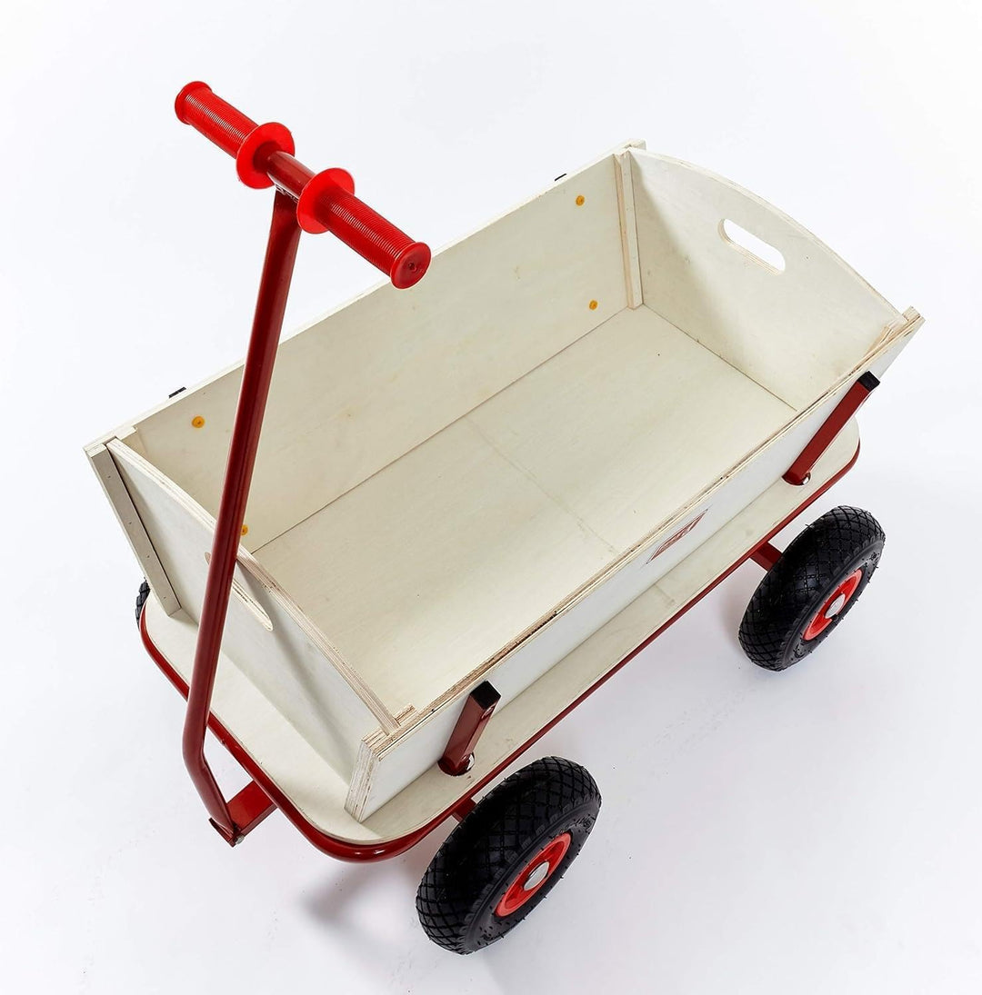 Izzy Bollerwagen Holz Kinder Luftreifen 100kg für alle Gelände Geeignet (Holzbollerwagen mit Pannens