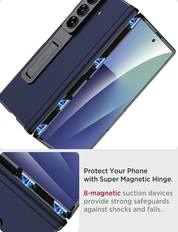 Miimall Lederhülle Kompatibel mit Samsung Galaxy Z Fold 7 Hülle mit Displayschutz+Scharnierschutz, S