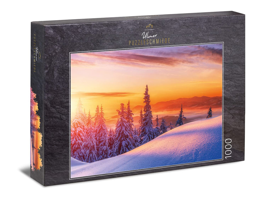 Ulmer Puzzleschmiede - Puzzle „Die Ferne erwacht“ - Klassisches 1000 Teile Puzzle – einsame winterli