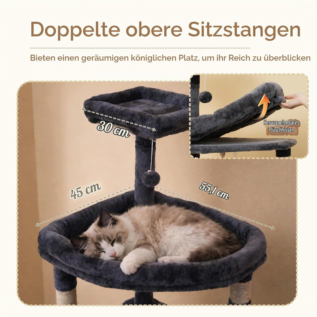 Heybly Kratzbaum Mittelgross, 163 cm Hoher Stabiler Katzenbaum Mit Verbreiterter Basis, Grossen Lieg