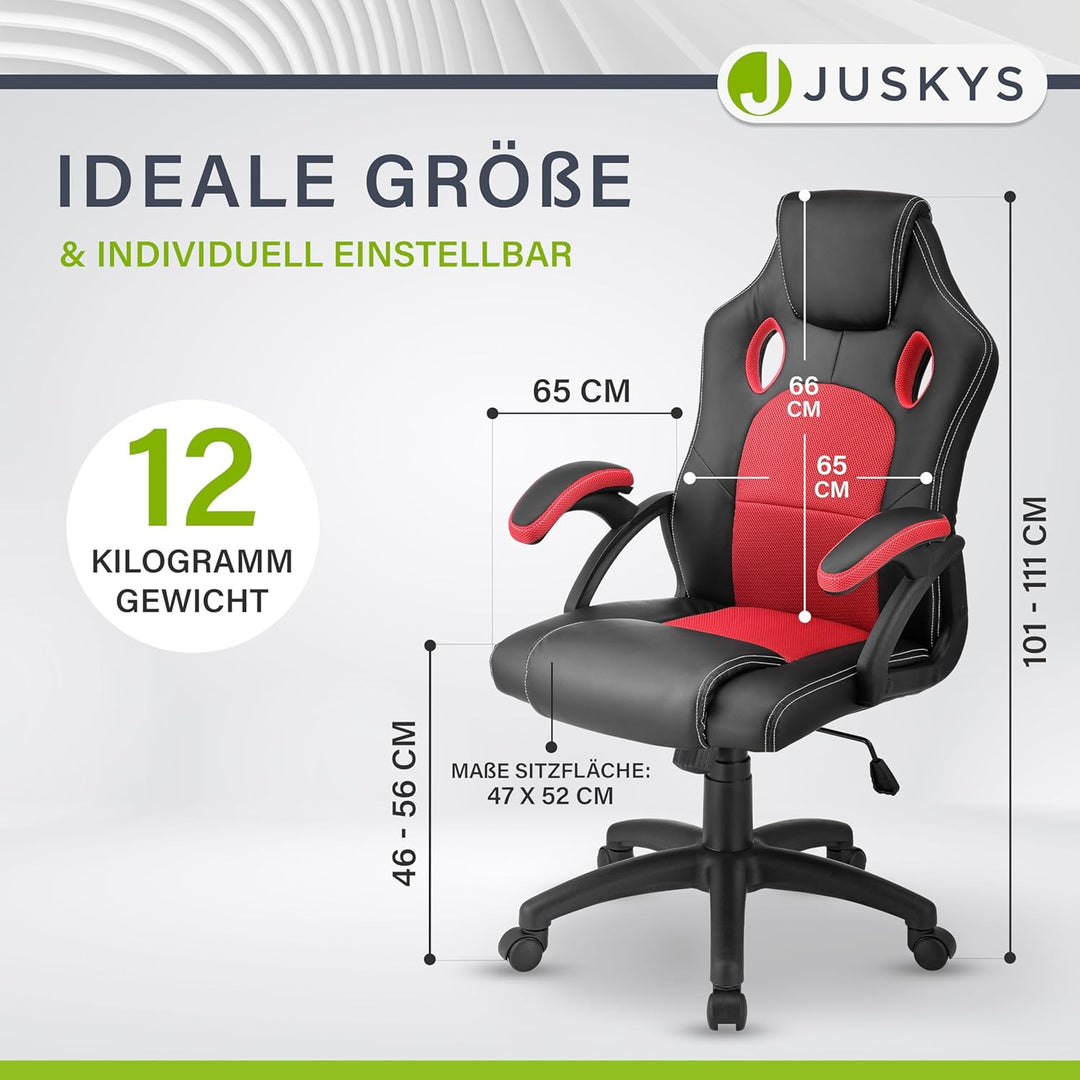 Juskys Racing Schreibtischstuhl Montreal ergonomisch höhenverstellbar & gepolstert 120 kg belastbar