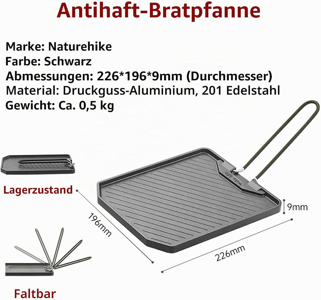 Naturehike Antihaft-Bratpfanne, Faltbarer Griff, Outdoor-Grillpfanne, Aluminium-Steakpfanne, Tragbar
