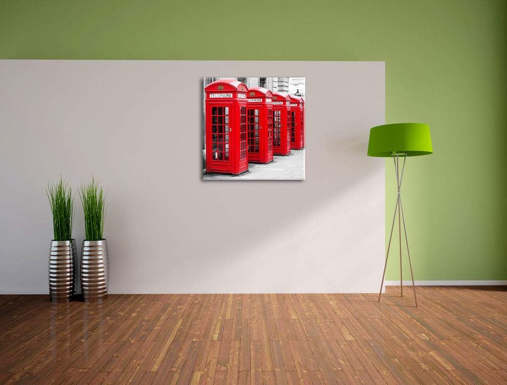 Pixxprint rote Londoner Telefonzellen als Leinwandbild/Grösse: 70x70 cm/Wandbild/Kunstdruck/fertig b
