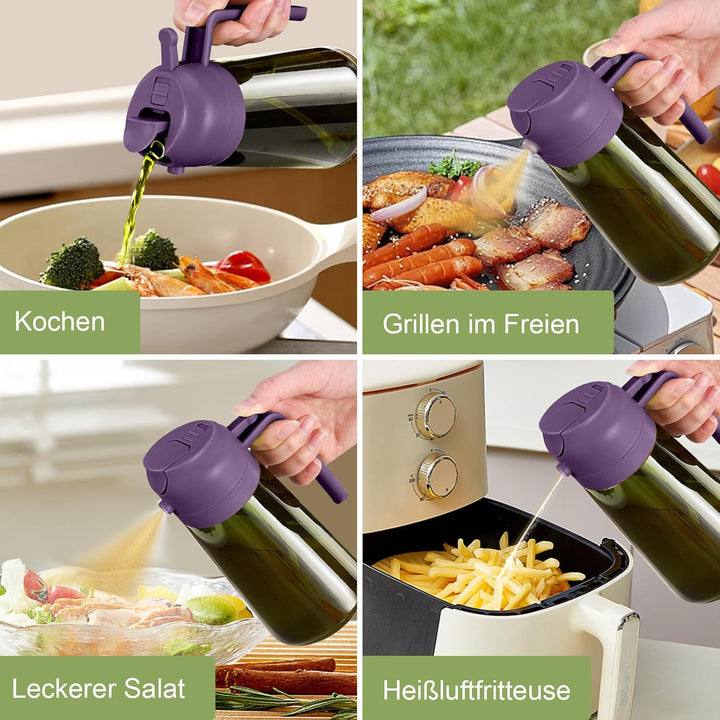 YARRAMATE 2 Stück 470ml Ölsprüher zum Kochen, 2-in-1 UV Schutz ölzerstäuber für die Küche, hochwerti
