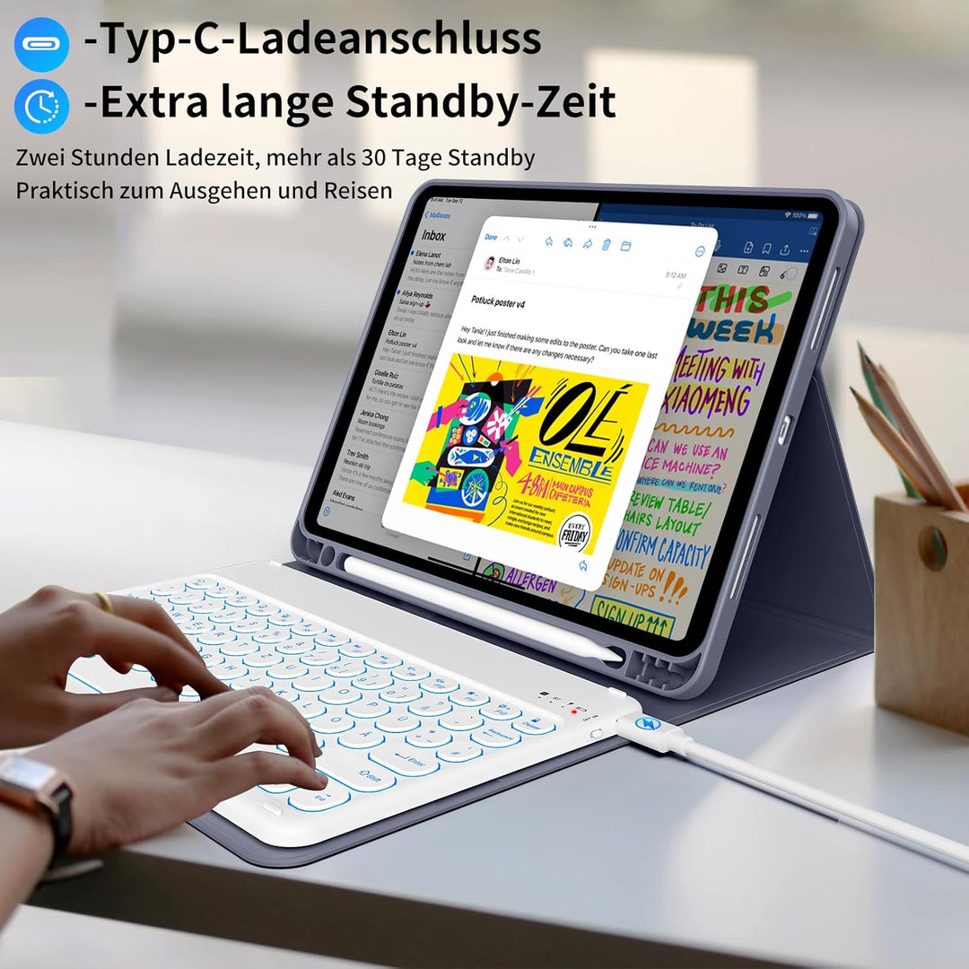 aoub Hülle mit Tastatur für iPad Air 11 Zoll 2025 M3/2024 M2, Kompatibel mit iPad Air 7./6./ 5./ 4.
