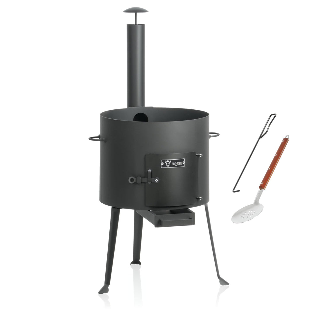 BBQ-Toro Kazan Ofen Ø 39,5 cm | Gulaschkessel mit Schaumlöffel und Schürhaken | Outdoor Ofen mit Roh