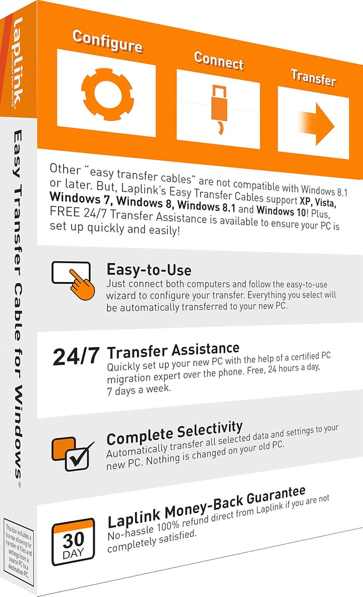 LAPLINK Easy Transfer USB 2.0 High Speed Kabel & PCmover – 480 Mbps USB Transferkabel inkl. Software