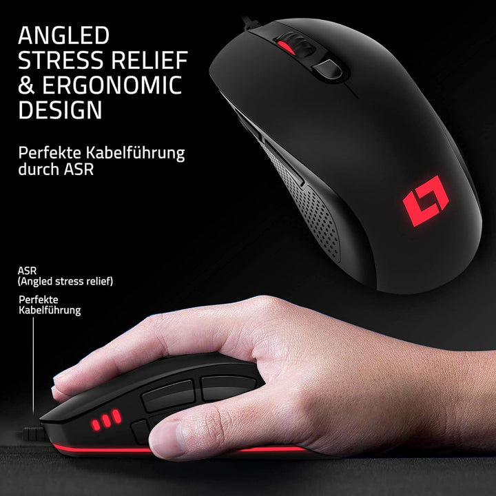 Lioncast ® LM60 Gaming Maus mit Kabel [PROGRAMMIERBARE Tasten] - Gaming-Mäuse für PC - Beste MMO Gam