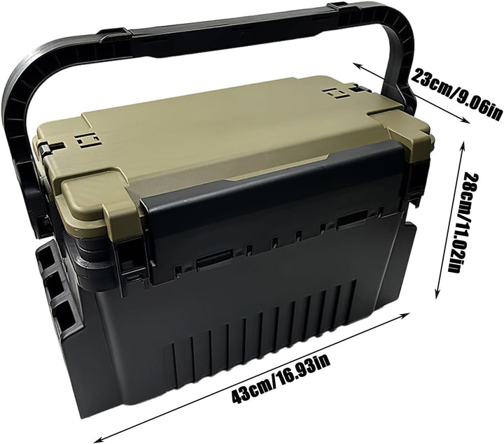 Angelbox, Angelkoffer, 11L, Grün, mit Rutenhalter,Tackle Box | Robuster Kunststoff, 2 Etagen, 2 Rute