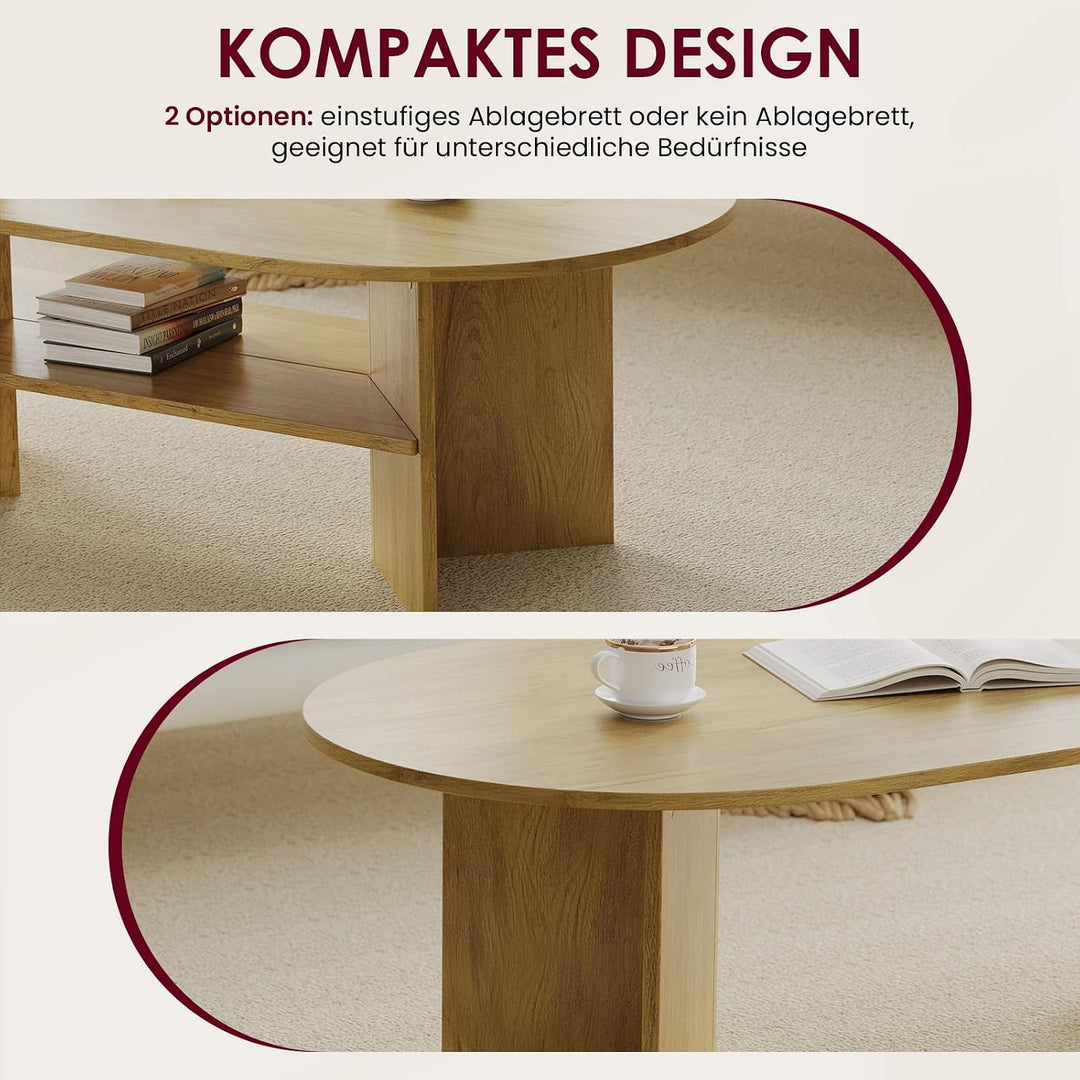 YOUDENOVA Couchtisch Ovaler Beistelltisch Holz Modern Wohnzimmertisch Coffee Table Klein Tisch für W