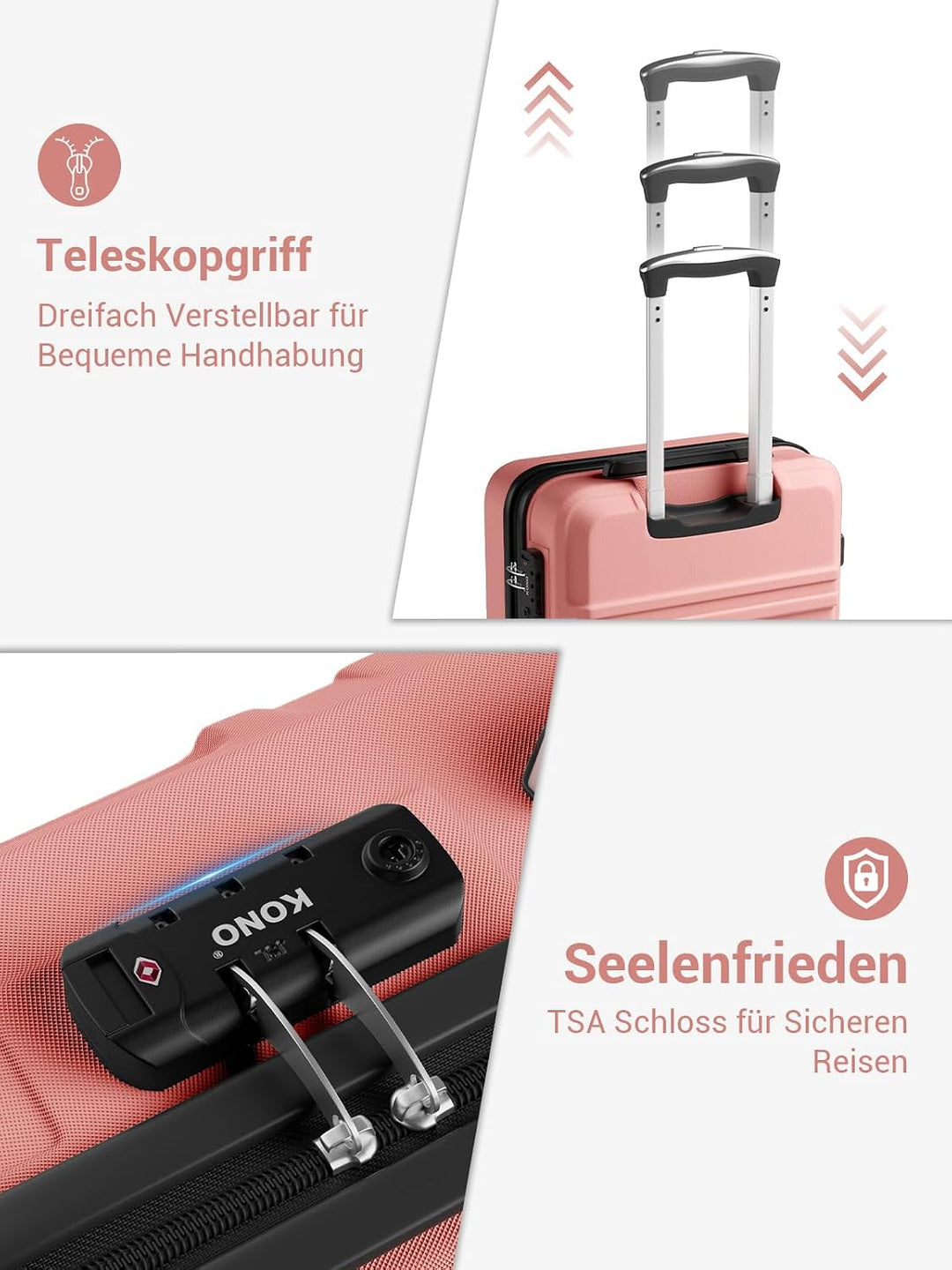KONO mittelgrosser Koffer Hartschale ABS+PC, Reisekoffer Trolley mit TSA Schloss, Leichter Koffer mi