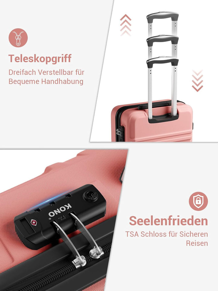KONO mittelgrosser Koffer Hartschale ABS+PC, Reisekoffer Trolley mit TSA Schloss, Leichter Koffer mi