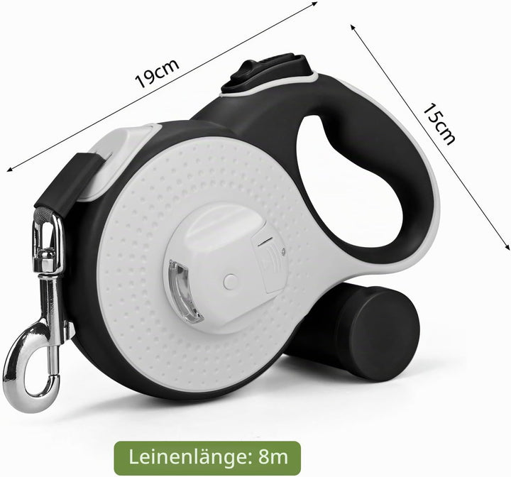 Hundeleine 8M - Hunde Leine Rollleine mit LED-Licht und Kottaschenhalter, Verknotungsfrei Leine, Sch