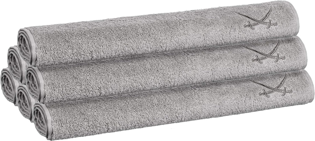 Sansibar Handtuch 6er Set mit gesticktem Säbel Logo Badtuch 100% Baumwolle 50x100 cm Silber 6er Set